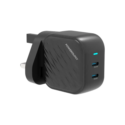 عرض تفاصيل باور لوجي جان |شاحن حائط مزدوج USB-C أسود PWCUQC035