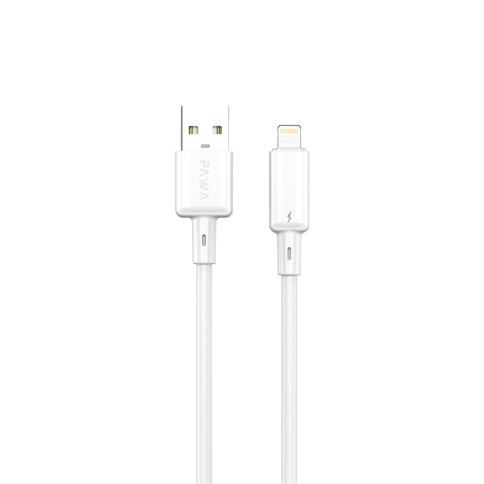 صورة كابل باوا لايت ٣ أمبير من USB-A إلى Lightning للشحن السريع PVC بطول ١.٢ متر، PW122 - أبيض