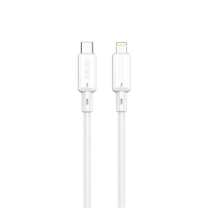 صورة كابل باوا لايت ٣٠ واط من TYPEC إلى Lightning للشحن السريع PVC بطول ١.٢ متر، PW122 - أبيض