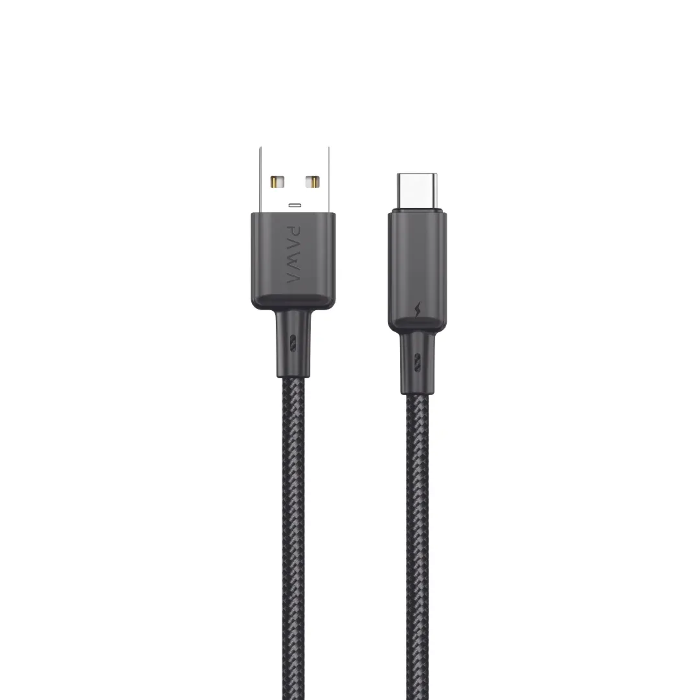 صورة كابل باوا لايت ٣ أمبير من USB-A إلى TYPE-C للشحن السريع مضفر بطول ١.٢ متر، PW122 - أسود