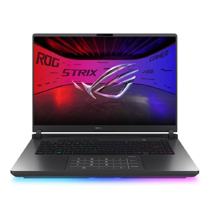 صورة لابتوب الألعاب ASUS ROG Strix SCAR 16، معالج Intel Core Ultra 9، ذاكرة وصول عشوائي (RAM) سعة 32 جيجابايت، قرص SSD سعة 1 تيرابايت، شاشة 16 بوصة، بطاقة رسومات NVIDIA GeForce RTX 5090، نظام التشغيل Windows 11 Home، طراز G635LX-S5008W - رمادي