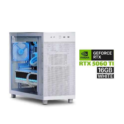 Picture of Gaming PC - RYZEN 7-9700X Processor, GigaByte B850M DS3H ICE Motherboard, 16GB DDR5 RAM, 1TB NVMe SSD, RTX 5060 TI 16GB VGA White, L240 Liquid Cooler White, 750 WATT GOLD PSU, Asus Prime AP303 Mid Tower Mesh Panel, Windows 11 Pro (License)