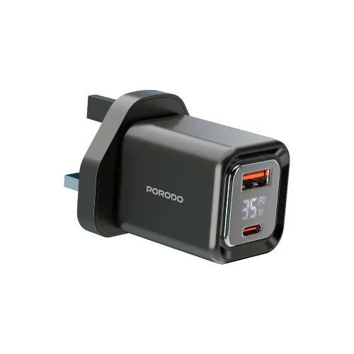 Show details for Porodo Dual-Port | Digital Display Quick Charger - Black