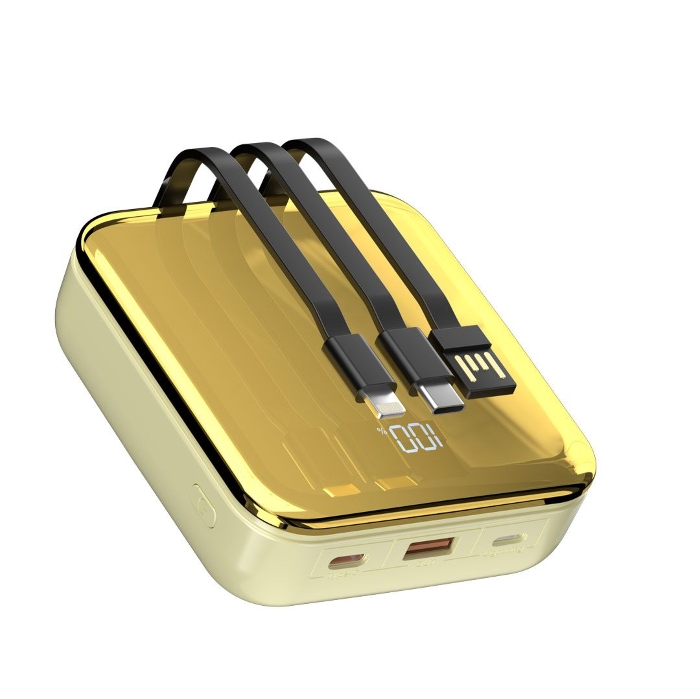 Picture of Porodo 20000mAh Mirror Power Bank Built-In Charge & Re-Charge Cables - Gold