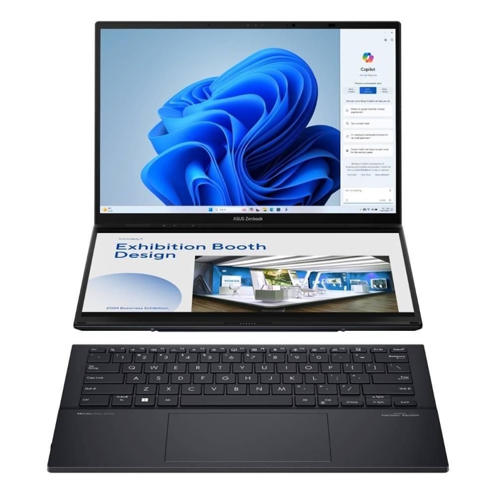 صورة لابتوب أسوس زينبوك ديو، معالج Intel Core Ultra 9، ذاكرة وصول عشوائي 32 جيجابايت، قرص صلب SSD بسعة 2 تيرابايت، معالج رسومات Intel Arc، شاشة 14 بوصة، نظام التشغيل Windows 11 Home، UX8406CA-PZ005W - رمادي