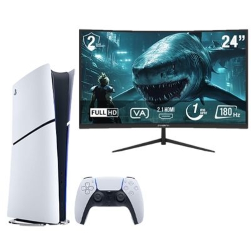 عرض تفاصيل حزمة جهاز سوني بلاي ستيشن 5 الرقمي النحيف + شاشة 24 بوصة