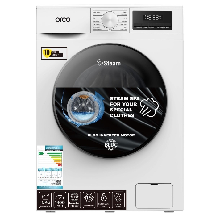 Picture of Orca Front Load Washing Machine 10KG 1400RPM BLDC, White - OR-TWF100EW