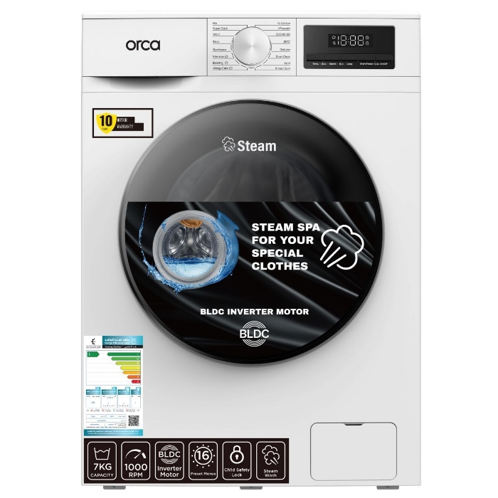 Picture of Orca Front Load Washing Machine 7KG 1000RPM BLDC, White - OR-TWF70EW