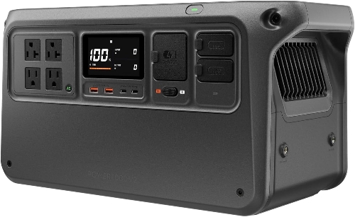 عرض تفاصيل محطة طاقة DJI Power ١٠٠٠ v٢، بطارية ليثيوم فوسفات الحديد ١٠٢٤ واط/ساعة بقدرة ٢٦٠٠ واط، مستوى صوت ٢٦ ديسيبل، منفذان USB-C بقدرة ١٤٠ واط، تحكم ذكي عبر تطبيق، غلاف مقاوم للاشتعال أسود