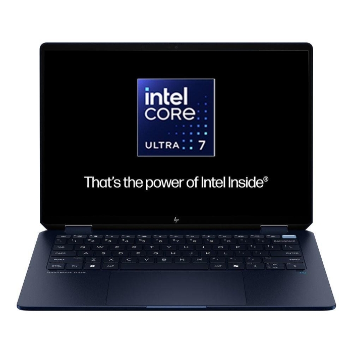 صورة لابتوب HP OmniBook Ultra Flip، معالج Intel Core Ultra 7-258V، ذاكرة وصول عشوائي DDR5 بسعة 32 جيجابايت، قرص صلب SSD بسعة 1 تيرابايت، معالج رسومات Intel Arc، شاشة OLED مقاس 14 بوصة، نظام التشغيل Windows 11 Home. 14-FH0020NE - أزرق