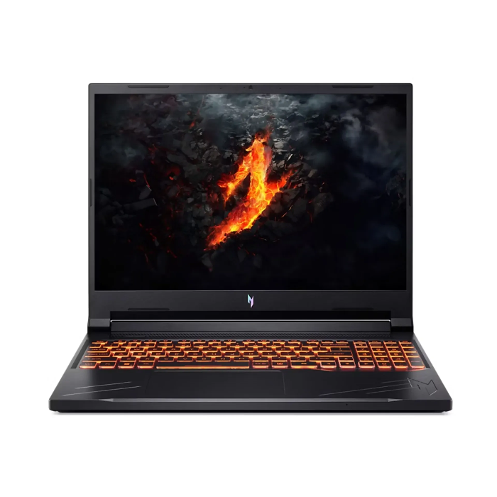 صورة جهاز Acer Nitro V 16 لابتوب ألعاب، معالج Intel Core i5-14450HX، ذاكرة وصول عشوائي 8 جيجابايت DDR5، قرص SSD NVMe بسعة 512 جيجابايت، بطاقة رسومات RTX 4050 بسعة 6 جيجابايت، شاشة IPS WUXGA مقاس 16 بوصة بتردد 165 هرتز، لوحة مفاتيح بإضاءة خلفية، نظام التشغيل Windows 11 Pro (مرخص)، لون أسود أوبسيديان