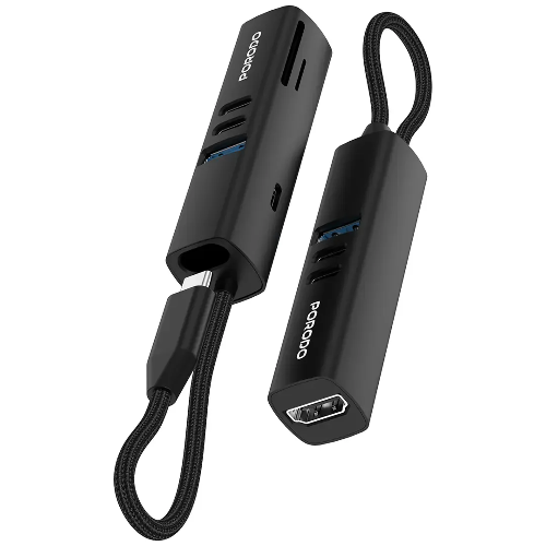 Picture of Porodo 7-In-1 Multi-Port USB Hub with 5Gbps Transfer Speed - Black