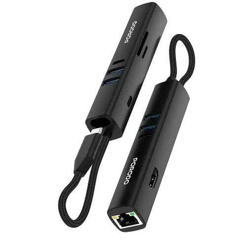 Picture of Porodo 8-In-1 Multi-Port USB Hub with 5Gbps Transfer Speed - Black