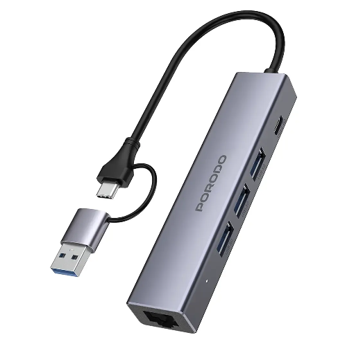 Picture of Porodo 5-IN-1 Multi-Port Hub PD Charging & 5Gbps Transfer Rate - Gray