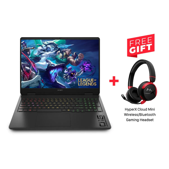 صورة لابتوب ألعاب HP Omen (16-AM0030NE)، معالج Intel Core i7-14650HX، ذاكرة D5 بسعة 16GB، قرص SSD NVMe بسعة 512GB، RTX 5070 بحجم 8GB VGA، شاشة 16 بوصة 2K IPS 165 هرتز، لوحة مفاتيح RGB، ويندوز 11 برو (رخصة)، سماعة رأس ألعاب لاسلكية Shadow Black + HyperX Cloud Mini 7G8F1AA