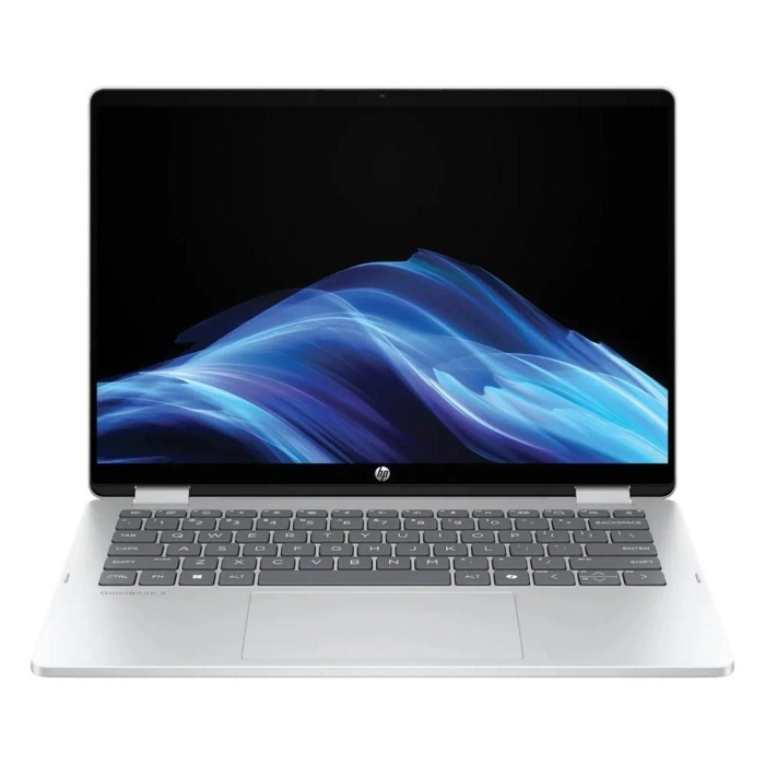 صورة لابتوب HP OmniBook 5 Flip، معالج Intel Core 7، ذاكرة وصول عشوائي 16 جيجابايت، قرص صلب SSD بسعة 512 جيجابايت، شاشة 14 بوصة بدقة 2K، معالج رسوميات مدمج، نظام التشغيل Windows 11 Home، موديل 14-FP0018NE - فضي