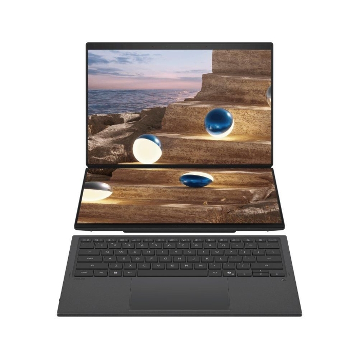صورة لابتوب Asus Zenbook Duo، معالج Intel Core Ultra 7، ذاكرة وصول عشوائي 32 جيجابايت، قرص SSD بسعة 1 تيرابايت، معالج رسومات Intel مدمج، شاشة 14 بوصة، نظام التشغيل Windows 11 Home، UX8407AA-SN062W - رمادي.