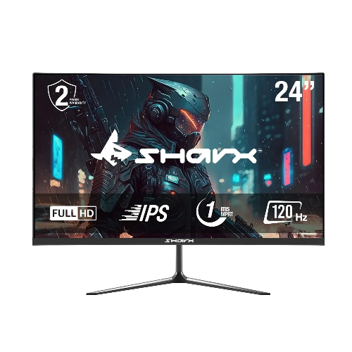 صورة شاشة ألعاب Sharx Bite B24F120I مقاس 24 بوصة، لوحة IPS بدقة FHD ومعدل تحديث 120 هرتز وزمن استجابة 1 مللي ثانية، منفذ HDMI 2.1 مع مكبر صوت 2 واط وحامل ثابت - أسود
