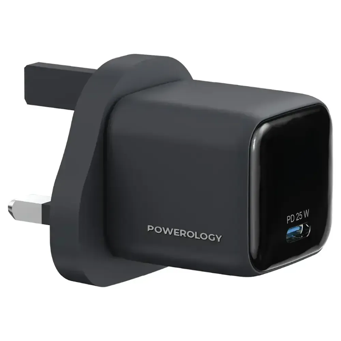 صورة باورولوجي فولت-إكس شاحن حائط صغير 25 واط مع كابل USB-C إلى Lightning - أسود