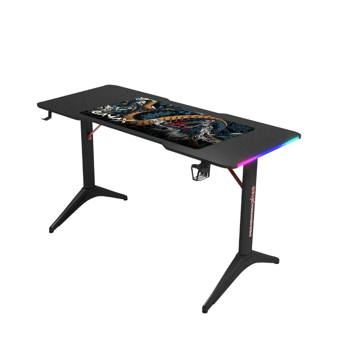 Picture of Gamax D2408B RGB Carbon Fiber Gaming Desk 140*60*74 cm With MousePad - Black