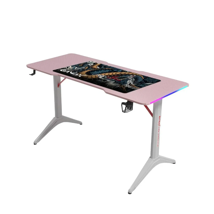 Picture of Gamax D2208P RGB Carbon Fiber Gaming Table 120*60*74 cm With MousePad - Pink/White