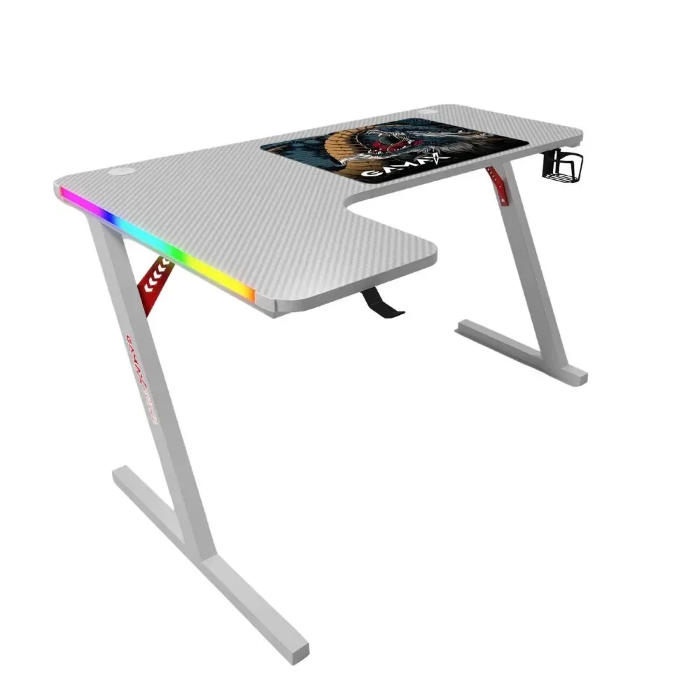Picture of Gamax P201-LB L Shaped Left Sides RGB Carbon Fiber Gaming Desk 140*100*74 cm with MousePad - White