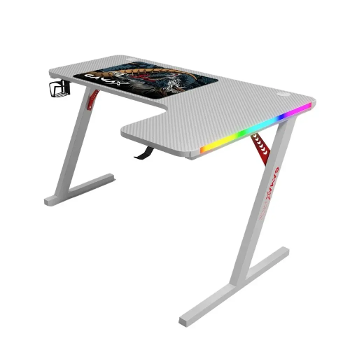 Picture of Gamax P201-LB L Shaped Right Sides RGB Carbon Fiber Gaming Desk 140*100*74 cm with MousePad - White