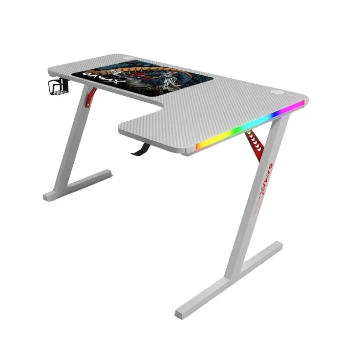 Picture of Gamax P201-LB L Shaped Right Sides RGB Carbon Fiber Gaming Desk 140*100*74 cm with MousePad - White