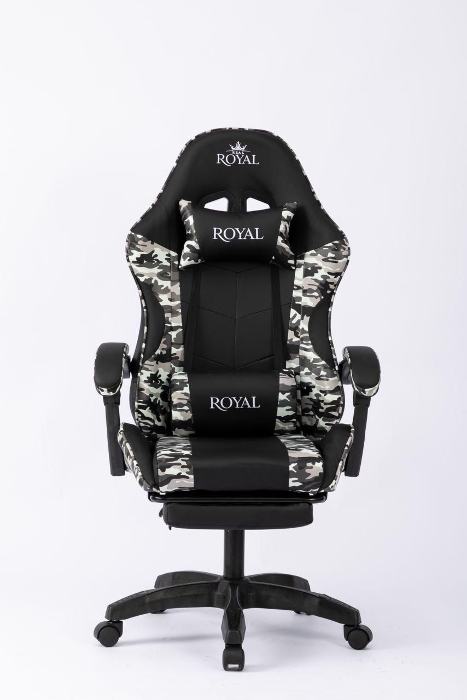 Picture of ROYAL Leather Gaming Chair with Headrest, Lumbar Pillow, and Footrest - ARMY