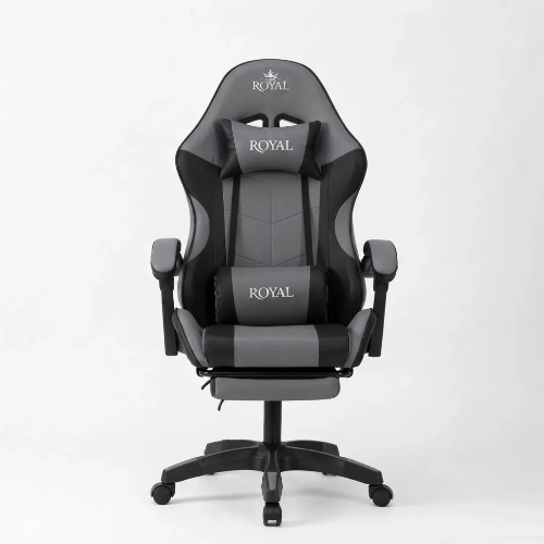 Picture of ROYAL Leather Gaming Chair with Headrest, Lumbar Pillow, and Footrest - GRAY