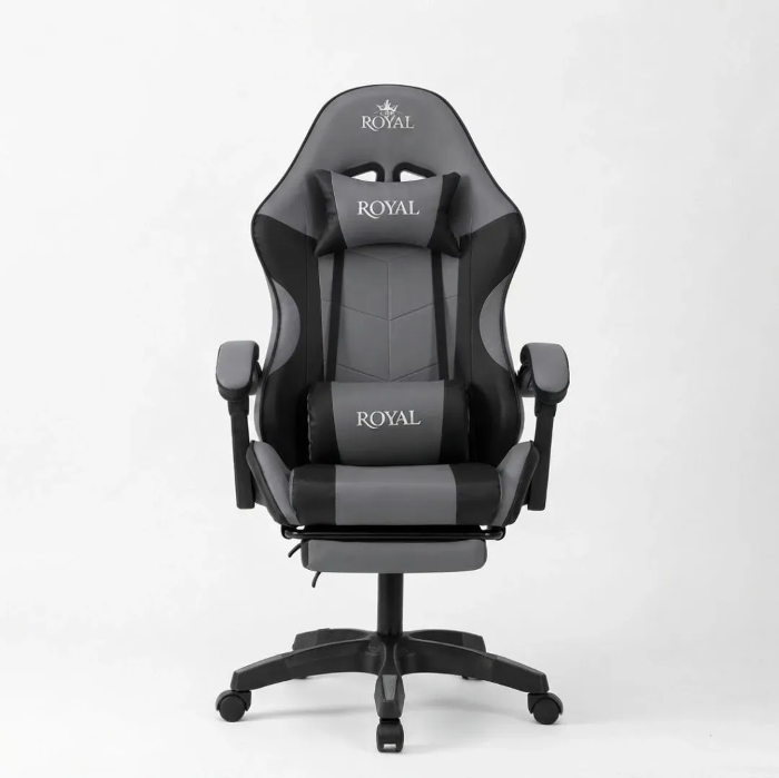 Picture of ROYAL Leather Gaming Chair with Headrest, Lumbar Pillow, and Footrest - GRAY