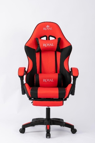 Picture of ROYAL Leather Gaming Chair with Headrest, Lumbar Pillow, and Footrest - RED