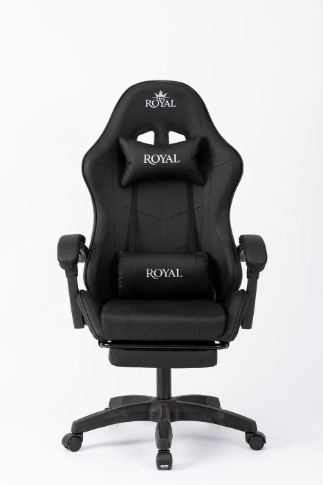 Picture of ROYAL Leather Gaming Chair with Headrest, Lumbar Pillow, and Footrest - BLACK