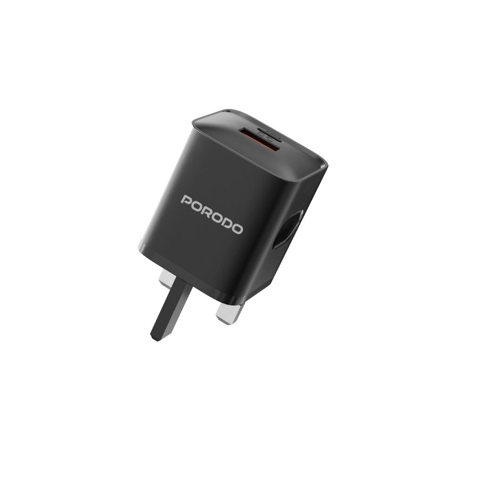 Picture of Porodo PD+QC 20W Charger with Type-C to Lightning cable - Black