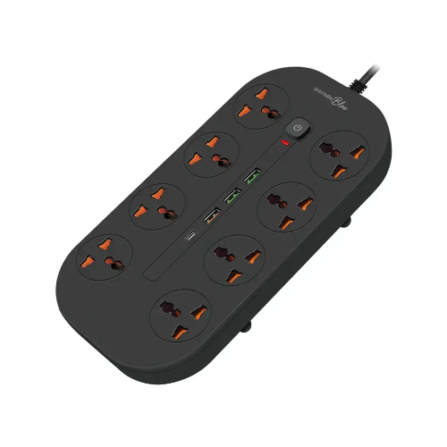 Picture of Porodo Blue 8 AC Power Socket With X1 USB-C X3 USB-A Port UK (3m wire) - Black