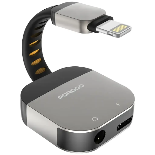 Picture of Porodo 2-IN-1 Adapter Lightning to 3.5mm Aux -Gray