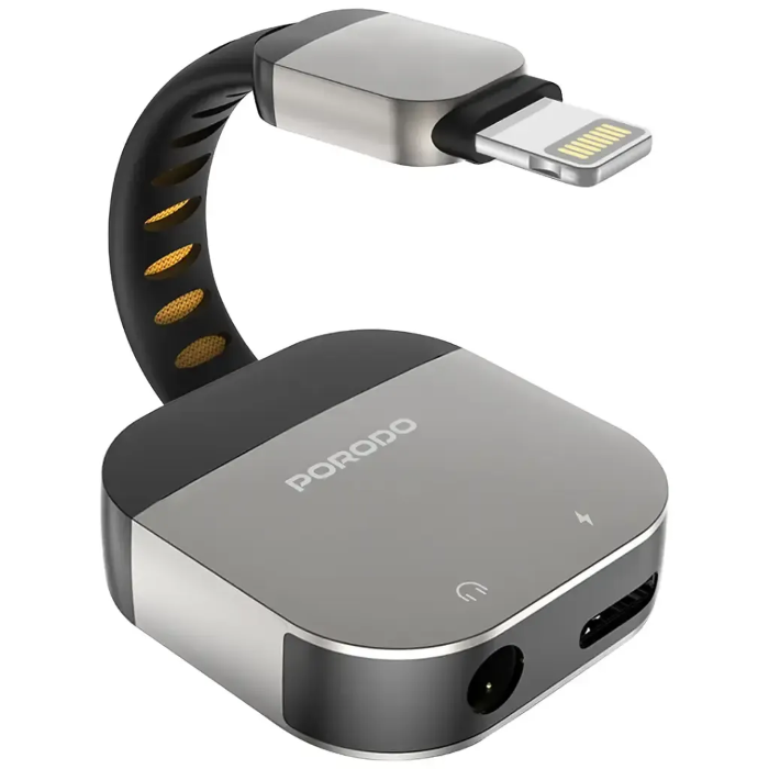 Picture of Porodo 2-IN-1 Adapter Lightning to 3.5mm Aux -Gray