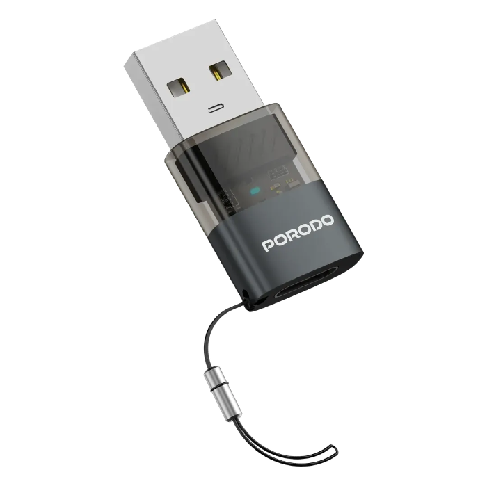 صورة محول Porodo Minilink الشفاف OTG من USB-C إلى USB-A - رمادي
