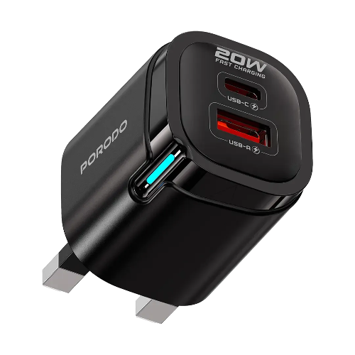 Picture of Porodo Tekto Dual USB Wall Adapter With USB-A & USB-C Port-Black