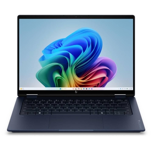 صورة لابتوب HP OmniBook X Flip 2-in-1 (قابل للتحويل) مزود بتقنيات الذكاء الاصطناعي من الجيل التالي، معالج AMD Ryzen AI 5، ذاكرة RAM سعة 16 جيجابايت، قرص SSD سعة 512 جيجابايت، بطاقة رسومات AMD Radeon، شاشة لمس 14 بوصة، نظام Windows 11 Home، طراز 14-KC0004NE - لون أزرق