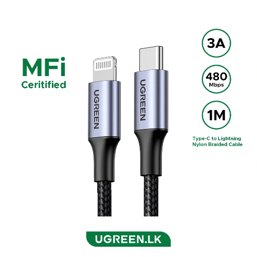 Picture of UGREEN USB-C to Lightning M/M Cable   20W Aluminum Shell Braided 2m (Black)US304