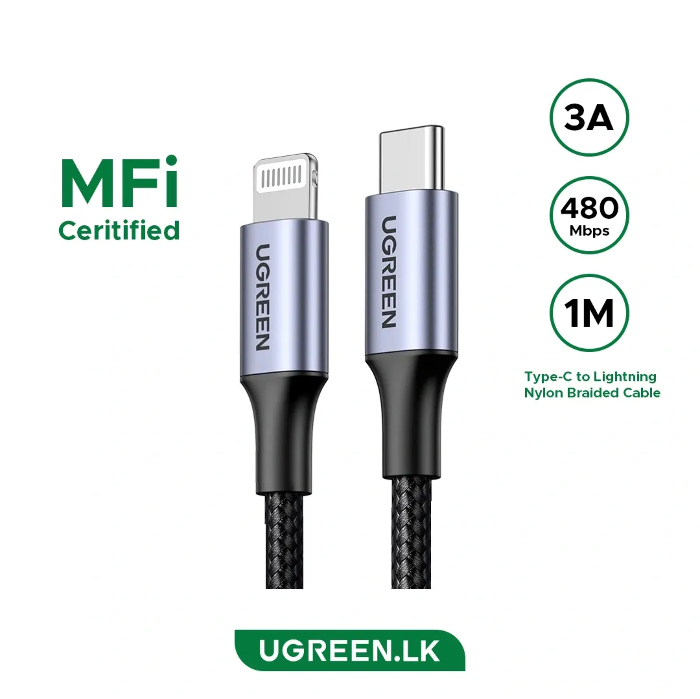 Picture of UGREEN USB-C to Lightning M/M Cable   20W Aluminum Shell Braided 2m (Black)US304