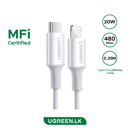 Picture of UGREEN USB-C to Lightning M/M Cable Rubber Shell 2m (White)US171 60W