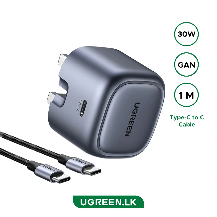 Picture of UGREEN Nexode 30W USB-C PD GaN Fast Charger One - Port  UK -folding foot (Black) CD305 