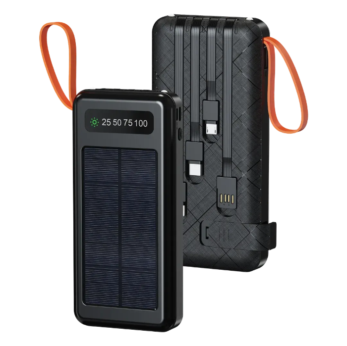 Picture of Porodo Piano Solar 30000mAh Power Bank with Integrated Cables-Black