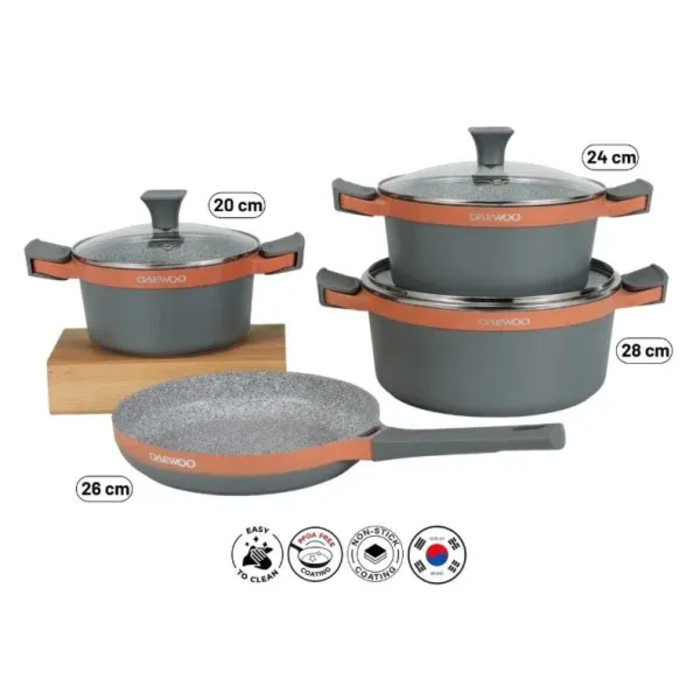 Picture of Daewoo H Series 7-Piece Granite Cooking Set - DCC HG4X دايو طقم أواني  جرانيت، 7 قطع (قدر  28, 24, 20  سم, مقلاة 28 سم, طاجن 26 سم)