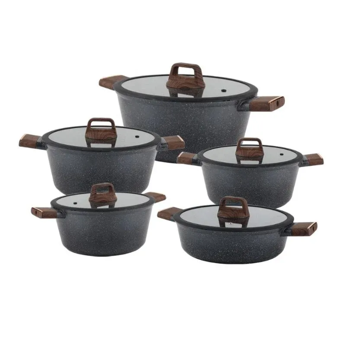 Picture of 12PCS COOKWARE SET20-24-28-32cm Casserole with silicone rim glass lid28cm Shallow casserole with silicone rim glass  lid2pcs kitchen toolsbottom: induction bottom