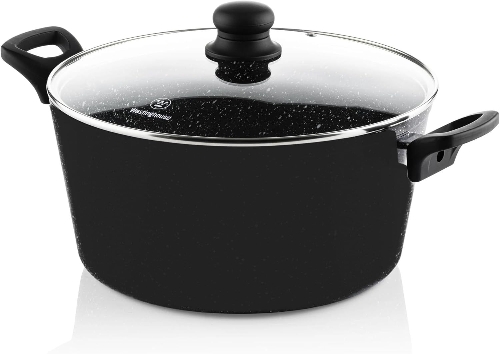 Picture of Westinghouse USA Casserole with Lid 28CM - Pressed Aluminium, Black Marble, Non-Stick Lightweight Cookware for Healthy Cooking, Non-Stick Coating Cookware, Durable & Easy to Clean