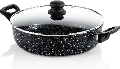 Picture of Westinghouse Low Casserole with Lid 24CM - Pressed Aluminium, Black Marble, Non-Stick Cookware
