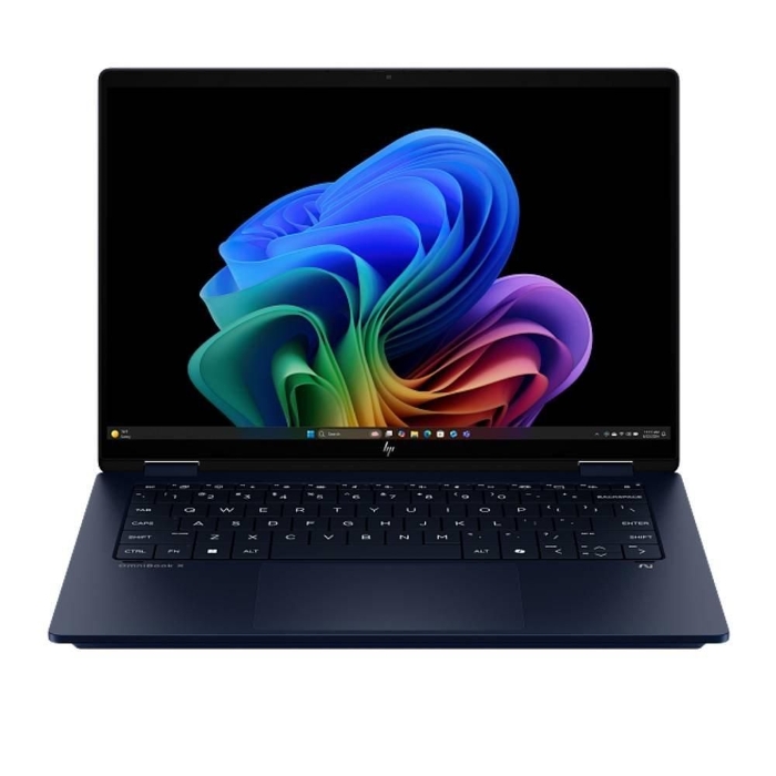صورة لابتوب HP Omni Book X Flip (الجيل القادم المدعوم بالذكاء الاصطناعي)، معالج AMD Ryzen AI 7 445، ذاكرة 32 جيجابايت، معالج رسومات AMD Radeon 840M، شاشة OLED مقاس 14 بوصة، نظام Windows 11 Home، موديل 14-KC0006NE - أزرق